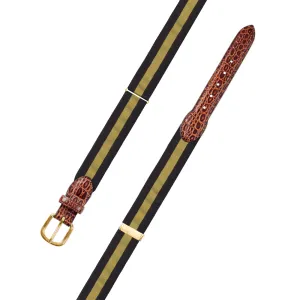 Adjustable Black & Gold Grosgrain Belt with Embossed Calf Tabs