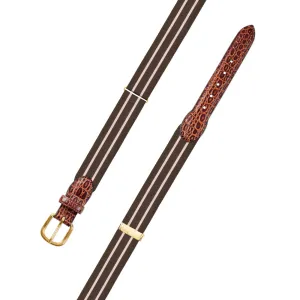 Adjustable Brown & Pale Pink Grosgrain Belt with Embossed Calf Tabs