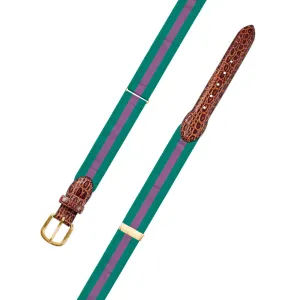 Adjustable Green & Purple Grosgrain Belt with Embossed Calf Tabs