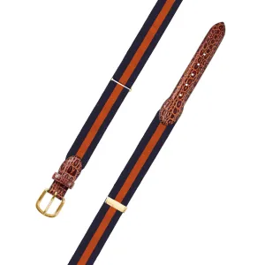 Adjustable Navy & Orange Grosgrain Belt with Embossed Calf Tabs