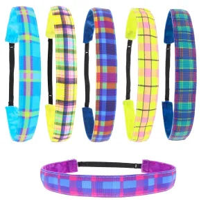 Adjustable No Slip Plaid Headbands - 6 Pack