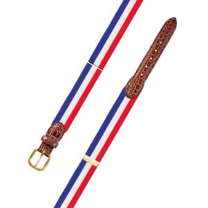 Adjustable Red, White & Blue Grosgrain Belt with Embossed Calf Tabs