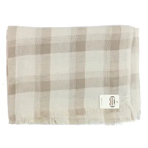 Agnona Scarf Beige Check Cashmere Linen Shawl  SALE