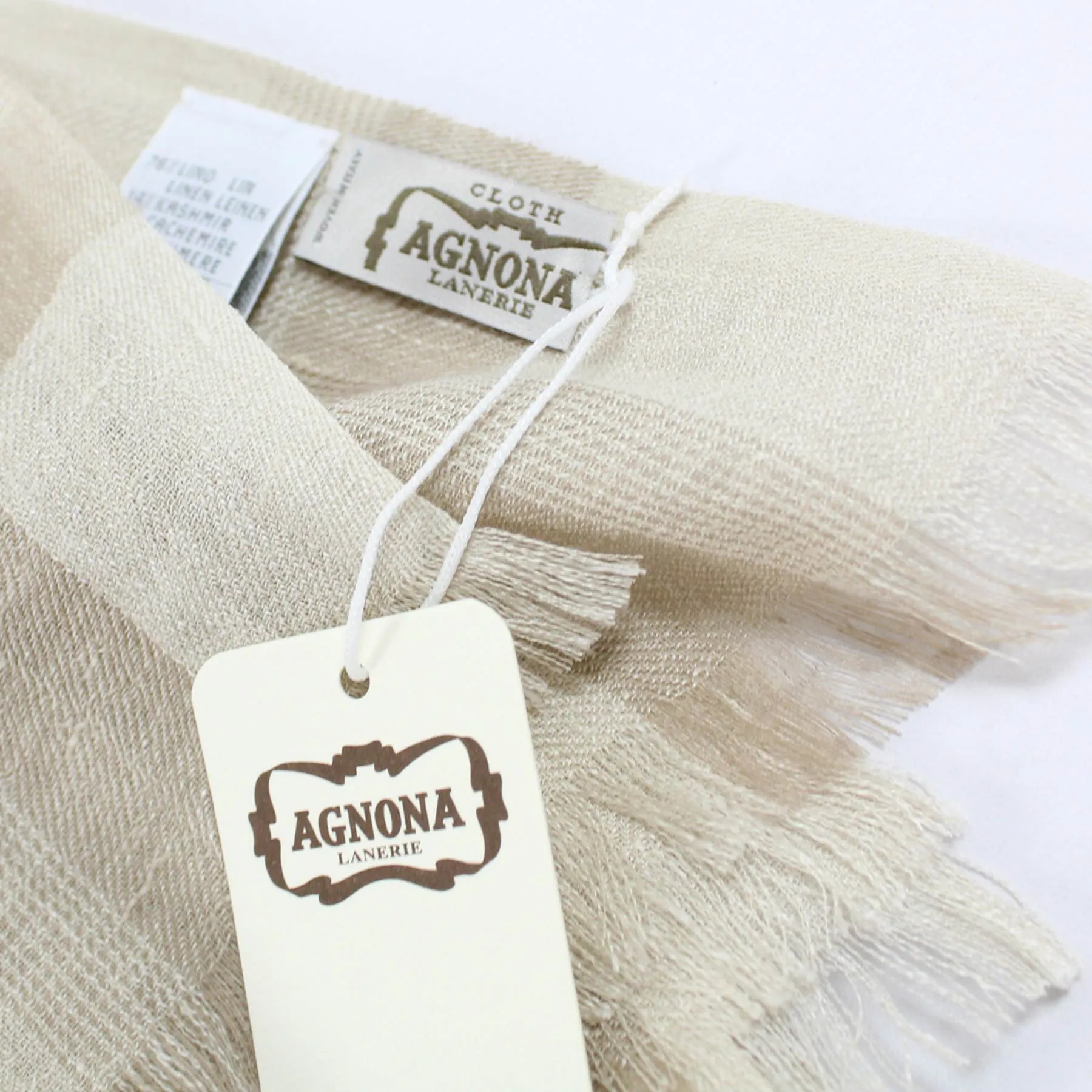 Agnona Scarf Beige Check Cashmere Linen Shawl  SALE