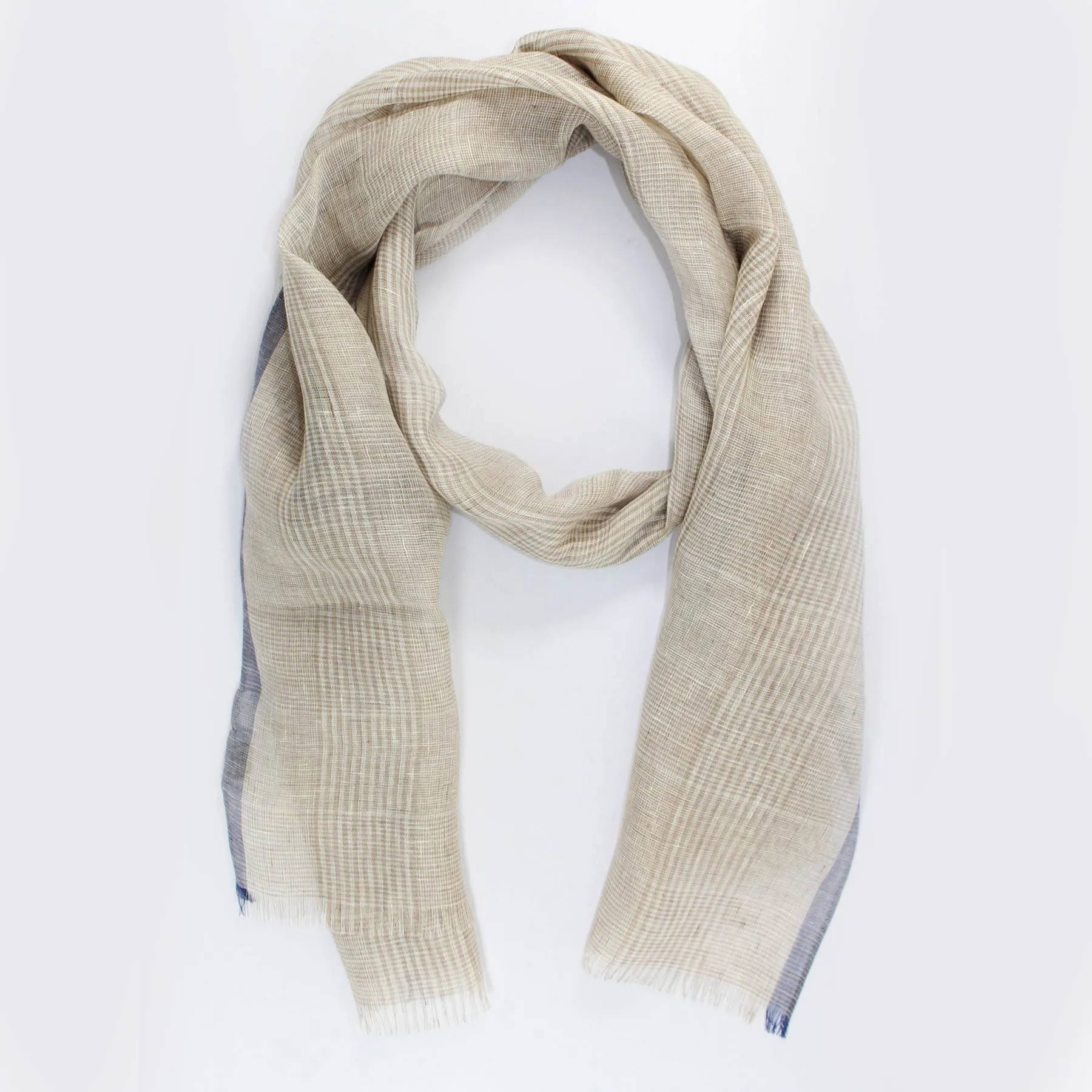 Agnona Scarf Beige Plaid Design - Luxury Linen Shawl DAILY DEAL - FINAL SALE