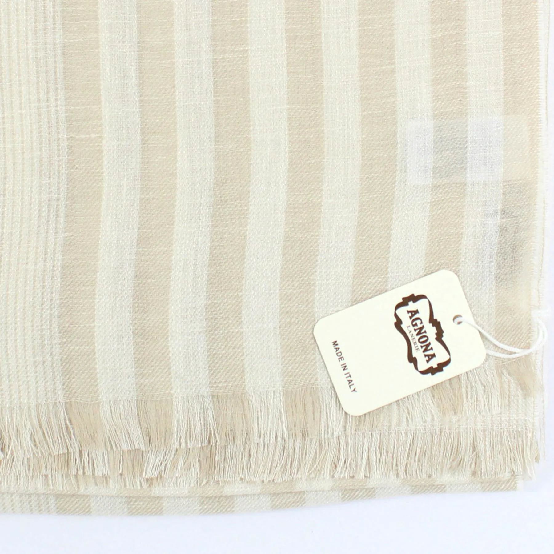 Agnona Scarf Beige Stripes - Linen Cashmere  Silk Shawl FINAL SALE