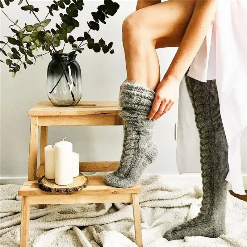 Ashore Shop Warm Over Knee Extra Long Knitted Socks Fashionable and warm long socks for women Sexy Over Knee Long Boot Warm Stockings