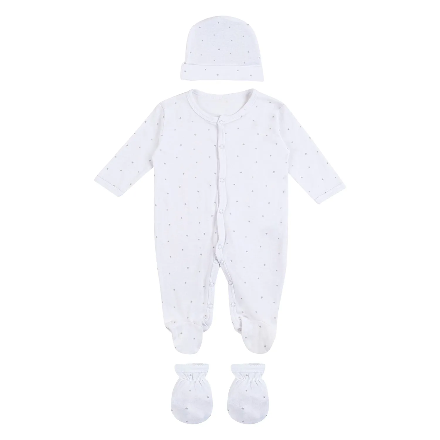 Baby Moo Star Love Gift Set 5 Piece With Bodysuits, Bib, Cap, Mittiens - White