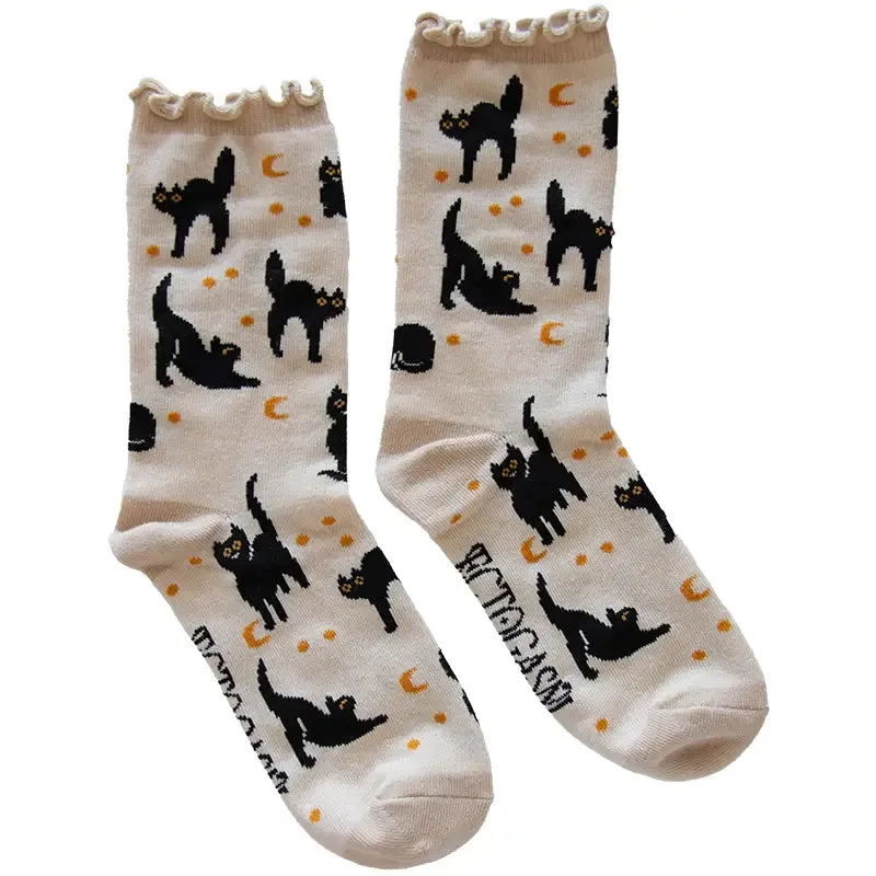 Black Cat Unisex Ruffle Crew Socks by Ectogasm