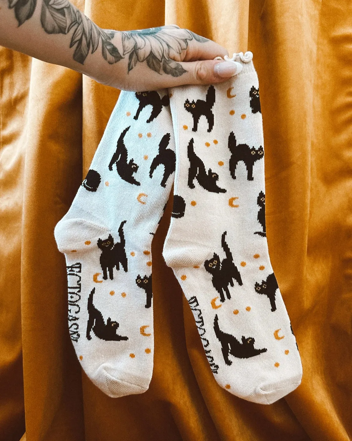 Black Cat Unisex Ruffle Crew Socks by Ectogasm