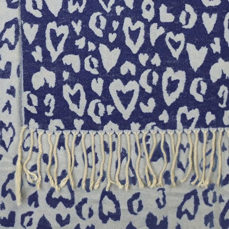 Blue & Grey Reversible Heart Scarf