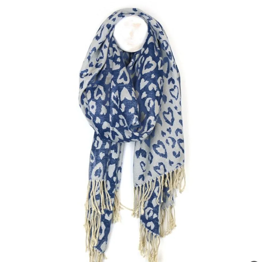 Blue & Grey Reversible Heart Scarf