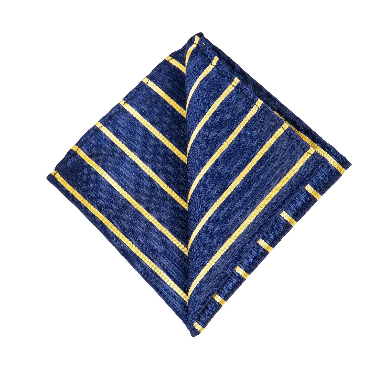 Blue Golden Striped Tie Handkerchief Cufflinks Set