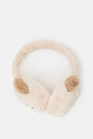 Boys Beige Character Embellished Earmuff