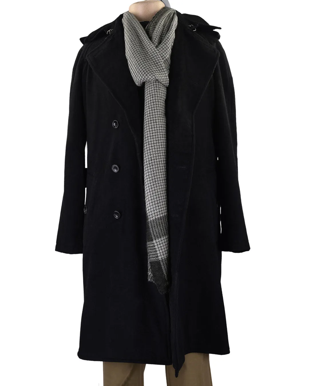 Cashmere Wool Scarf Black Grey Graph Checks