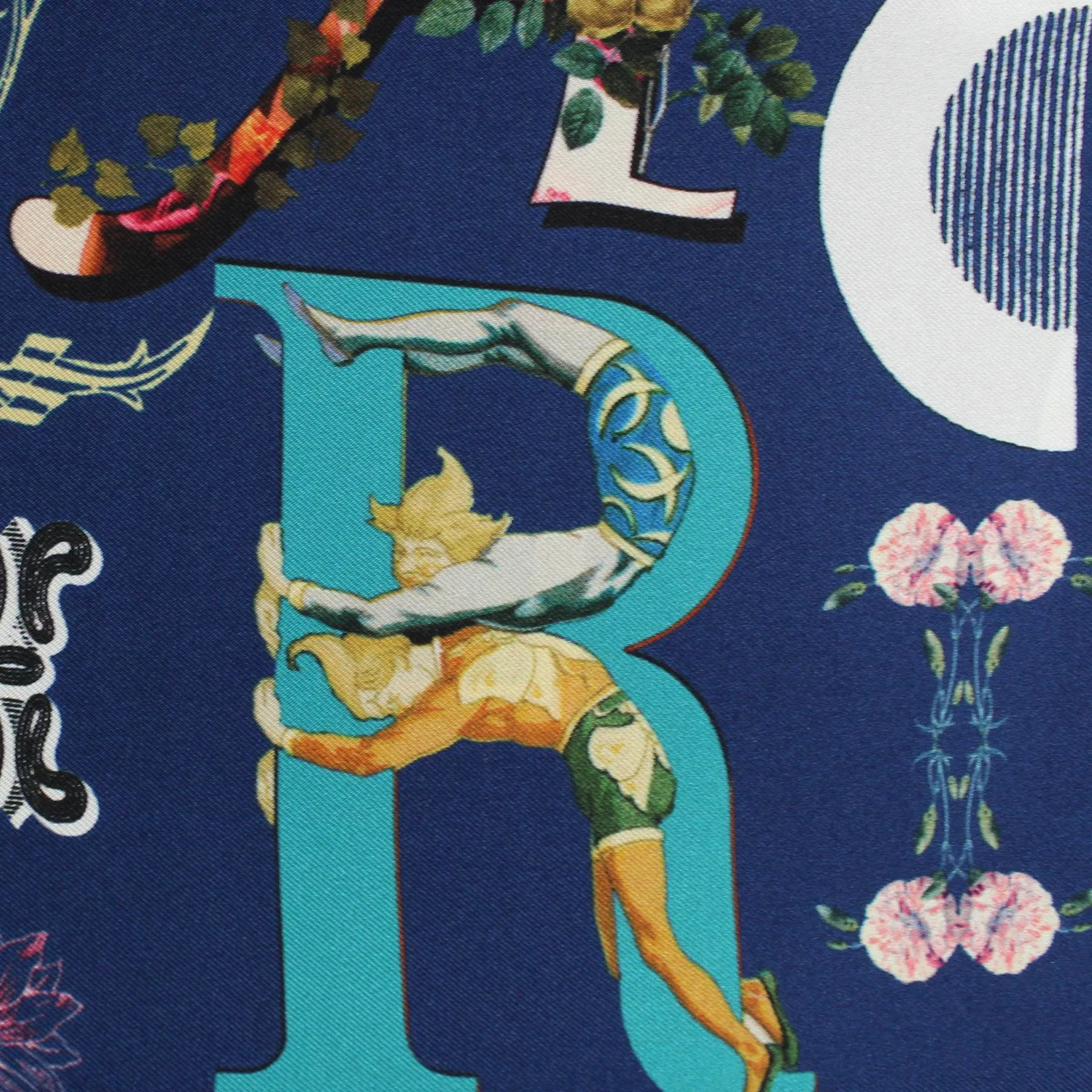 Christian Lacroix Scarf Navy Letters Design- Twill Silk 27 Inch Square Foulard SALE