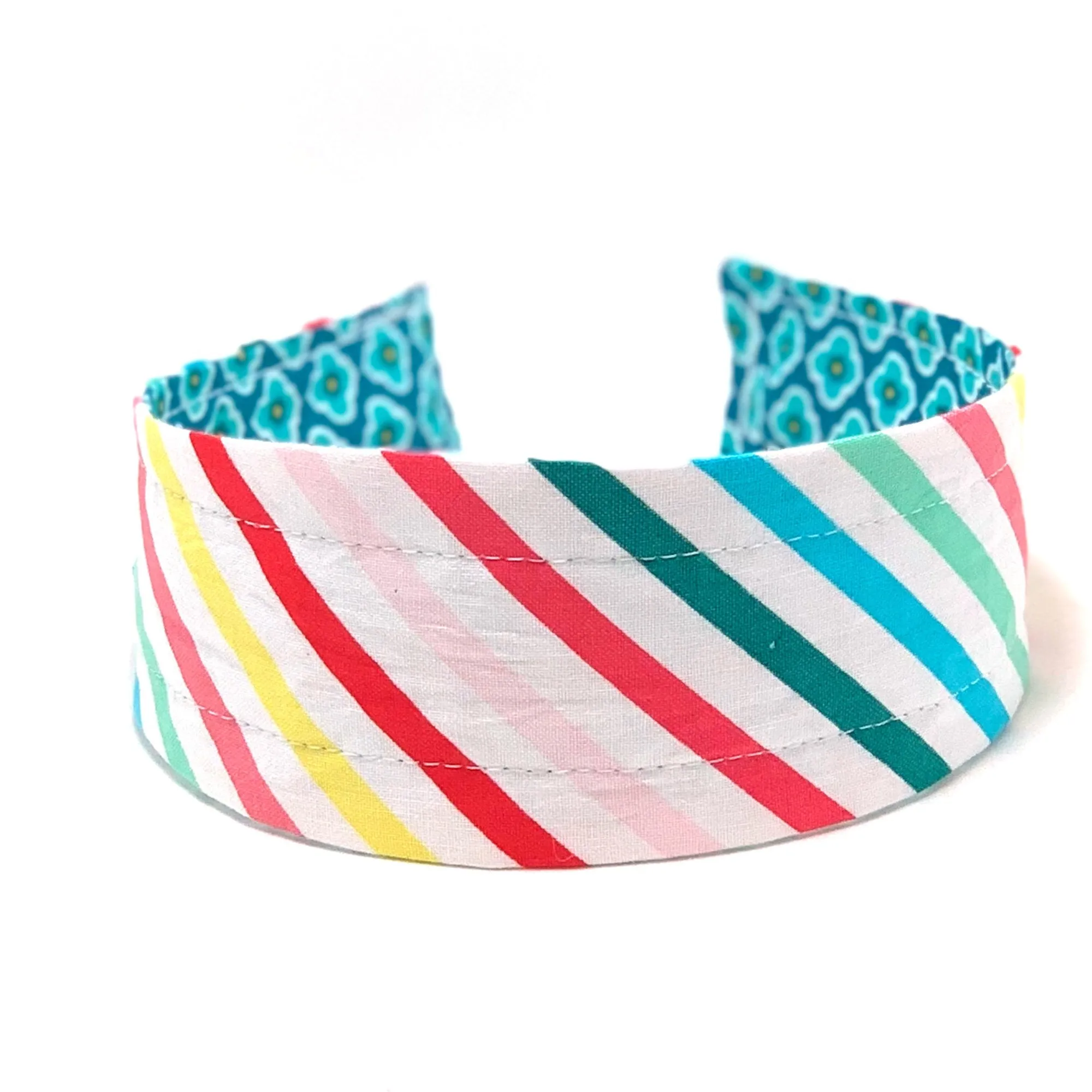 Comfortable Reversible Handmade Fabric Headband - Mosaic and Stripes