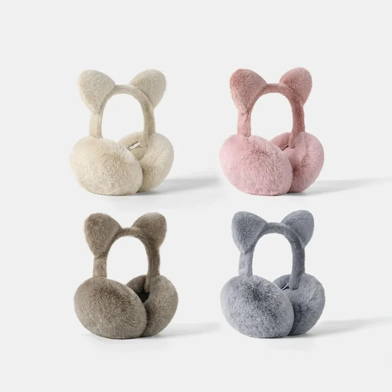 Cute Cat Ears Plush Earmuffs - Warm & Foldable Winter Ear Protectors