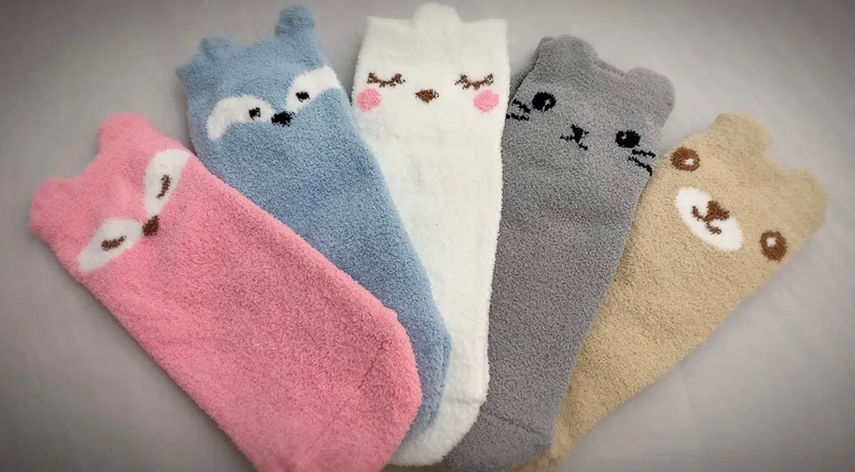 Cute Cozy Warm | Women Teen Girls | Crew Socks | 5 Pairs | (Hello)