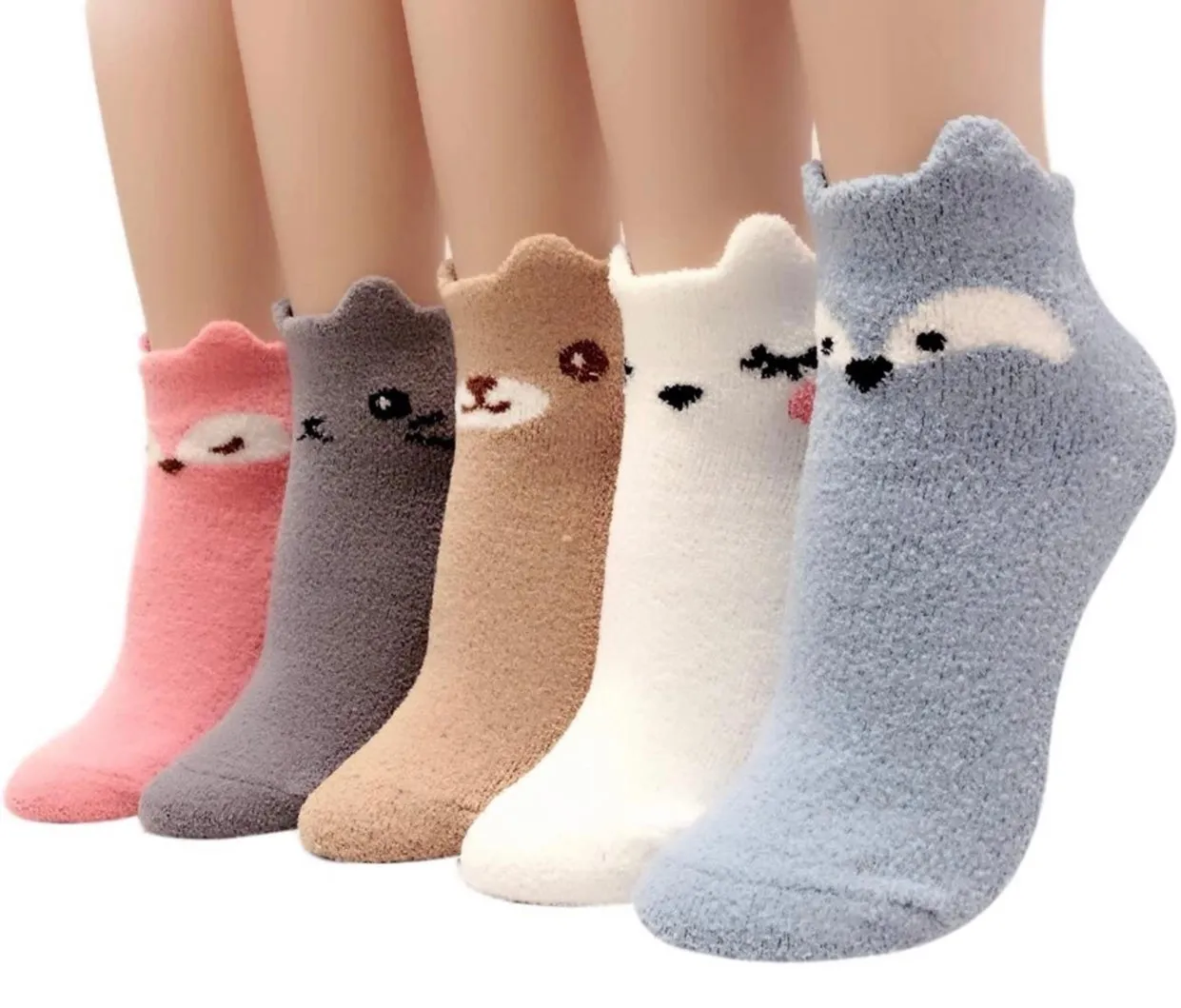 Cute Cozy Warm | Women Teen Girls | Crew Socks | 5 Pairs | (Hello)