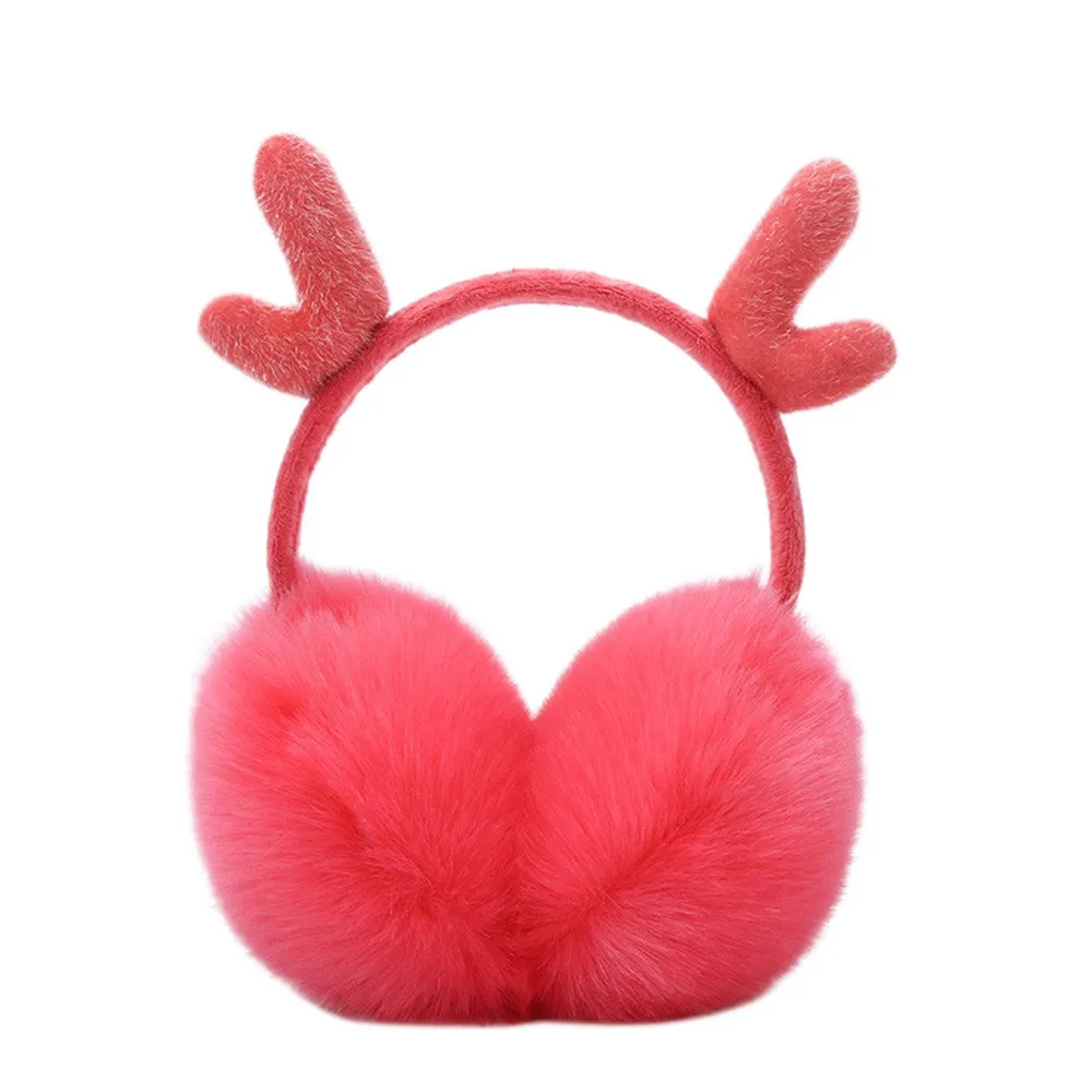 Cute Fashion Antlers Earmuffs Outdoor Winter WarmSoft Plush Earwarmer Adjustable Headband Ears Muff for Women Girls