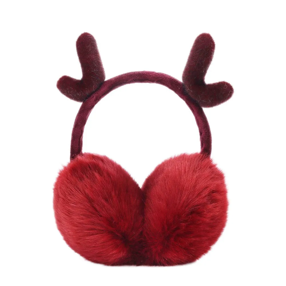 Cute Fashion Antlers Earmuffs Outdoor Winter WarmSoft Plush Earwarmer Adjustable Headband Ears Muff for Women Girls