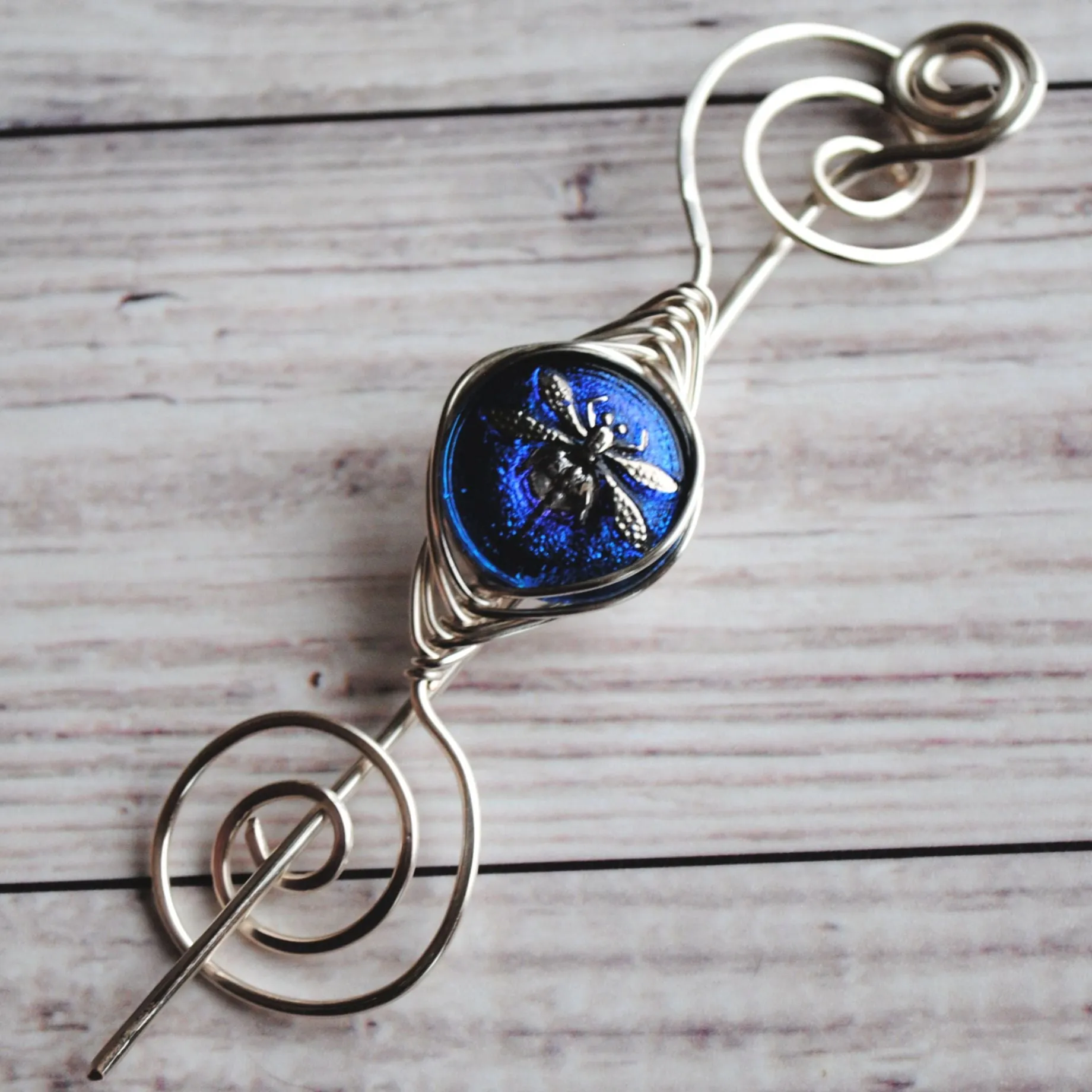 Deep Blue Dragonfly Shawl Pin- Noteworthy Czech Glass - Limited Edition