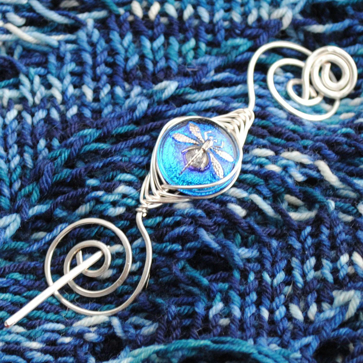 Deep Blue Dragonfly Shawl Pin- Noteworthy Czech Glass - Limited Edition