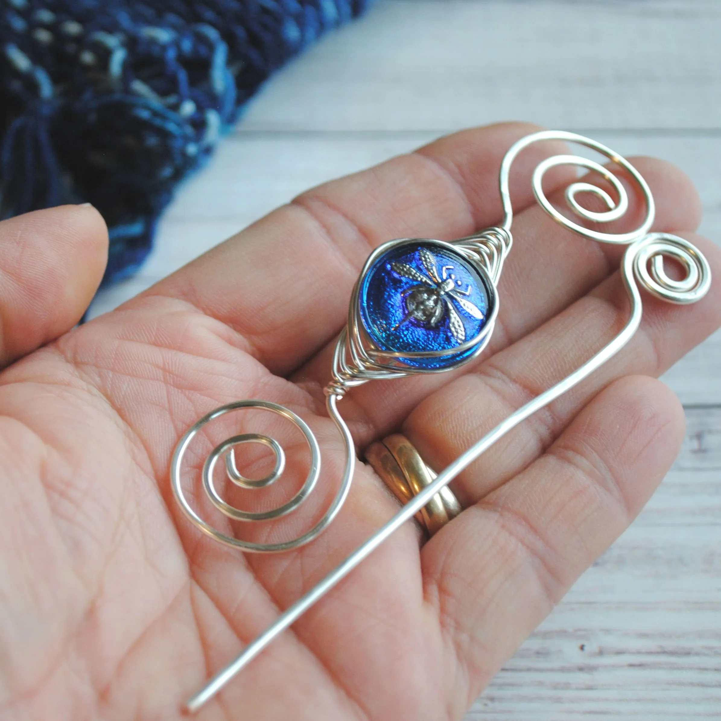 Deep Blue Dragonfly Shawl Pin- Noteworthy Czech Glass - Limited Edition