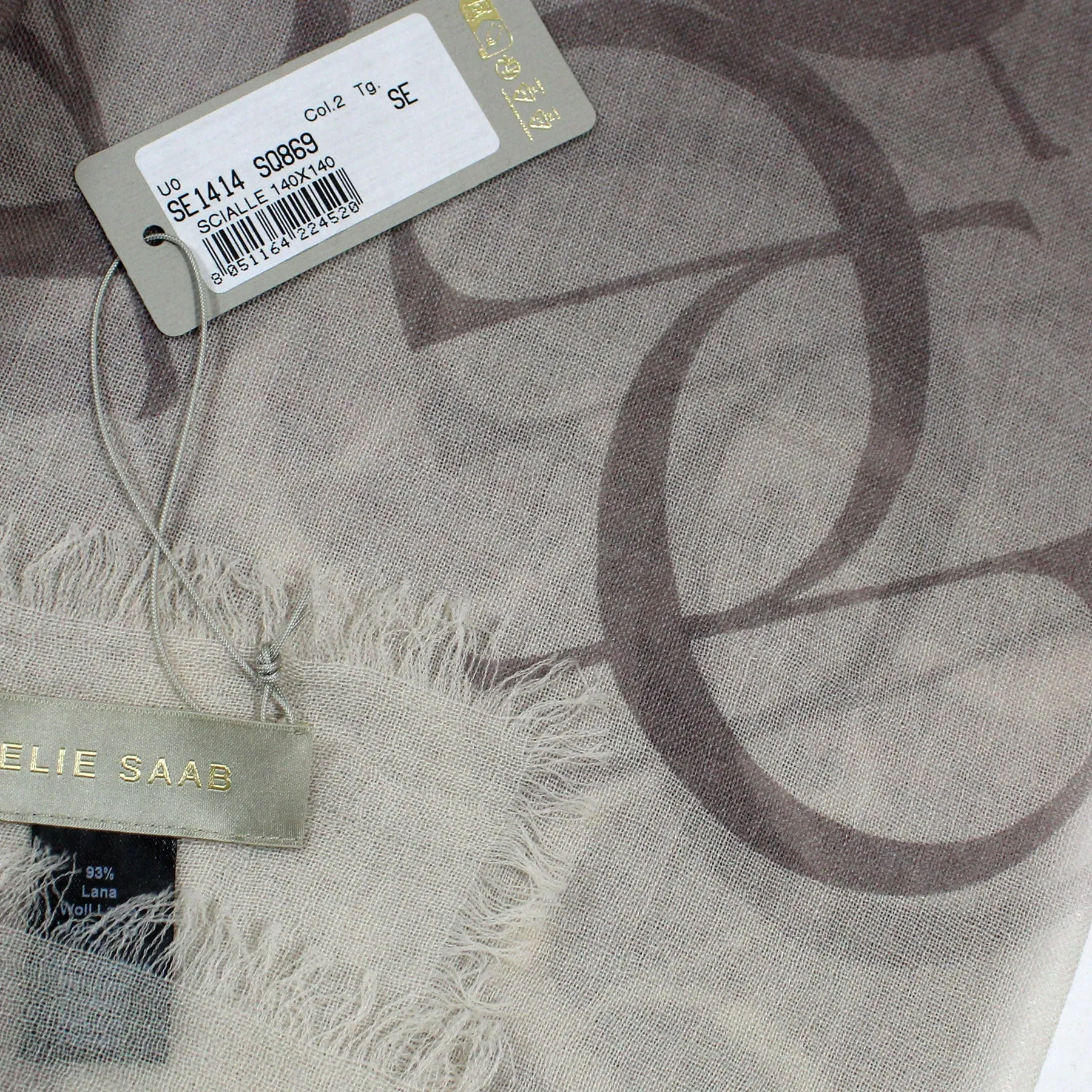 Elie Saab Scarf Mauve Gray Signature Logo Initials - Extra Large Square Wool Wrap