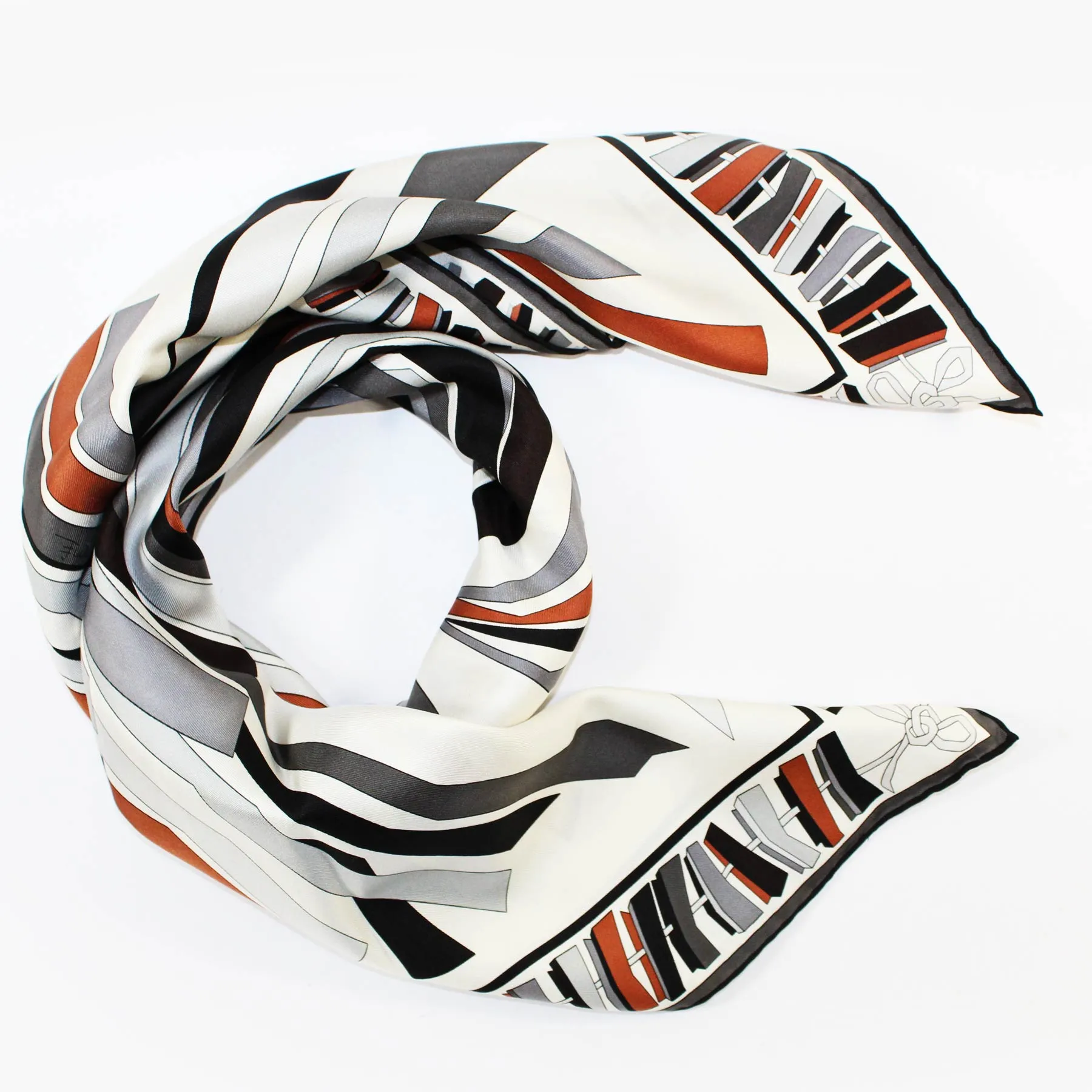 Emilio Pucci Scarf Gray Black Brown Design - Large Twill Silk Square Scarf SALE