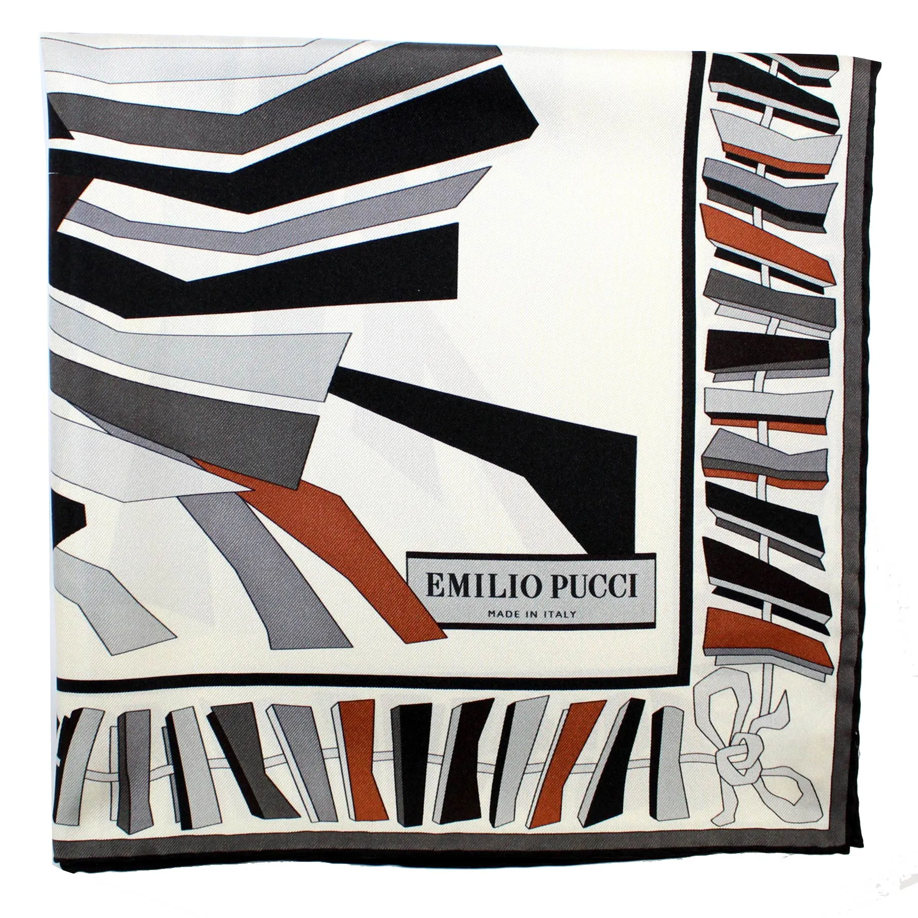 Emilio Pucci Scarf Gray Black Brown Design - Large Twill Silk Square Scarf SALE