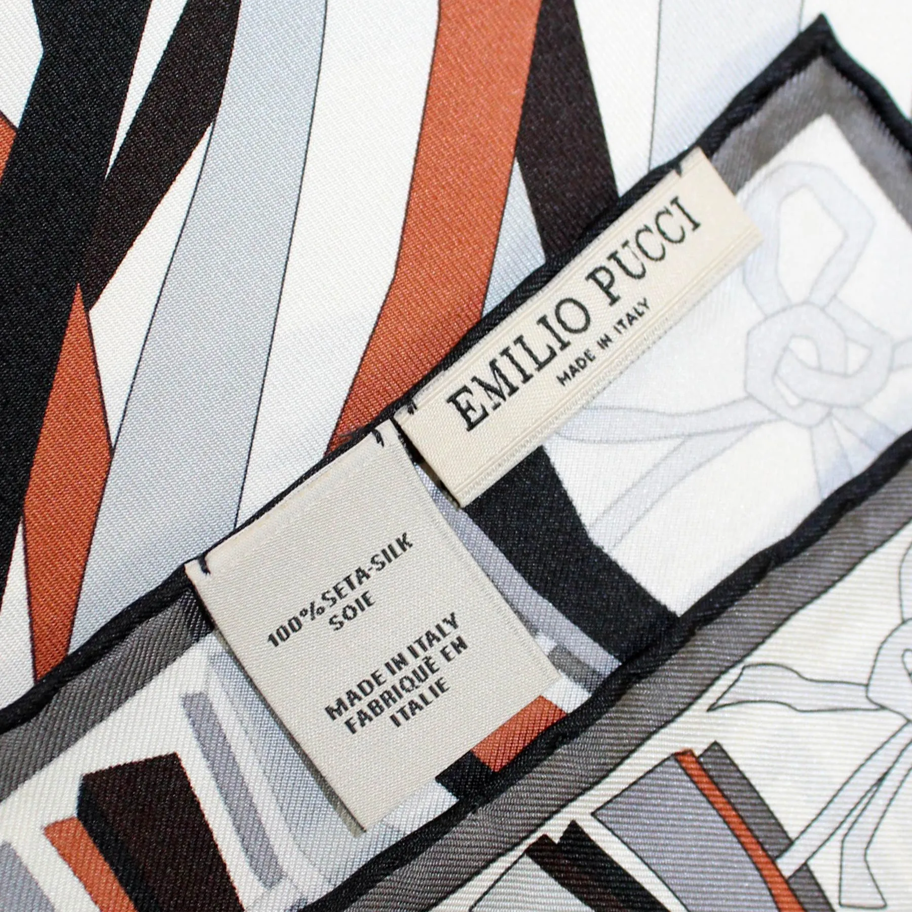 Emilio Pucci Scarf Gray Black Brown Design - Large Twill Silk Square Scarf SALE