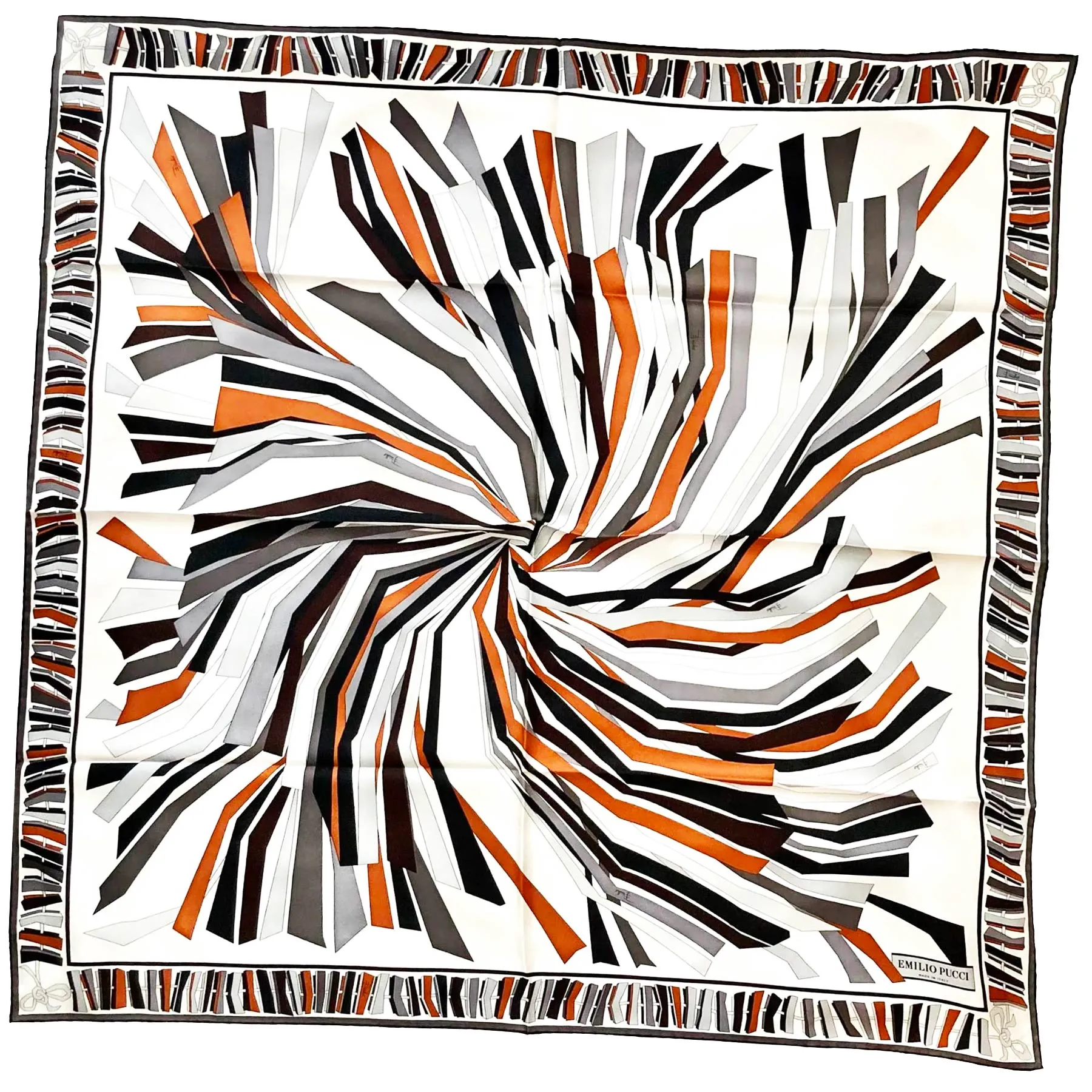 Emilio Pucci Scarf Gray Black Brown Design - Large Twill Silk Square Scarf SALE