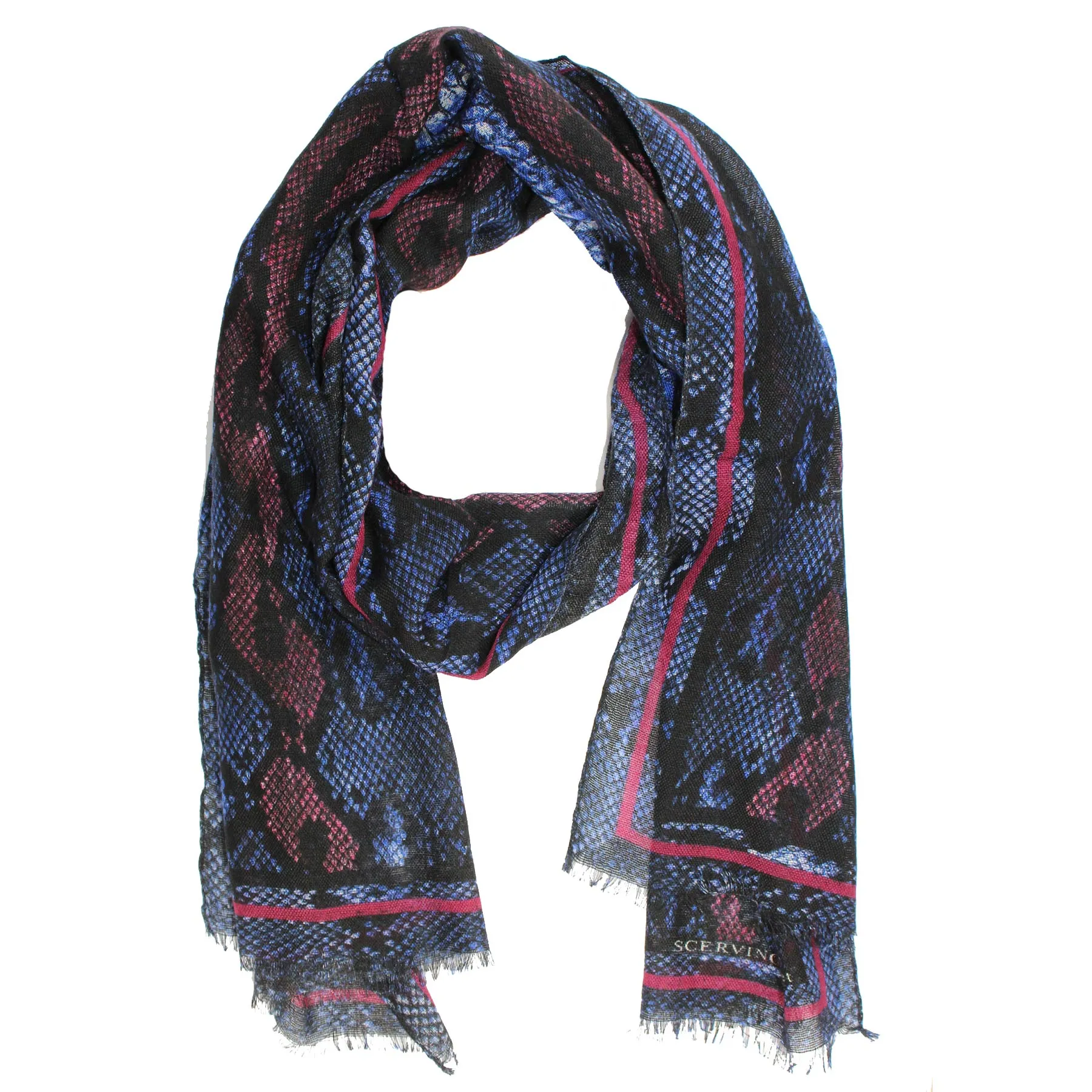 Ermanno Scervino Scarf Dark Blue Snakeskin - Wool Shawl SALE