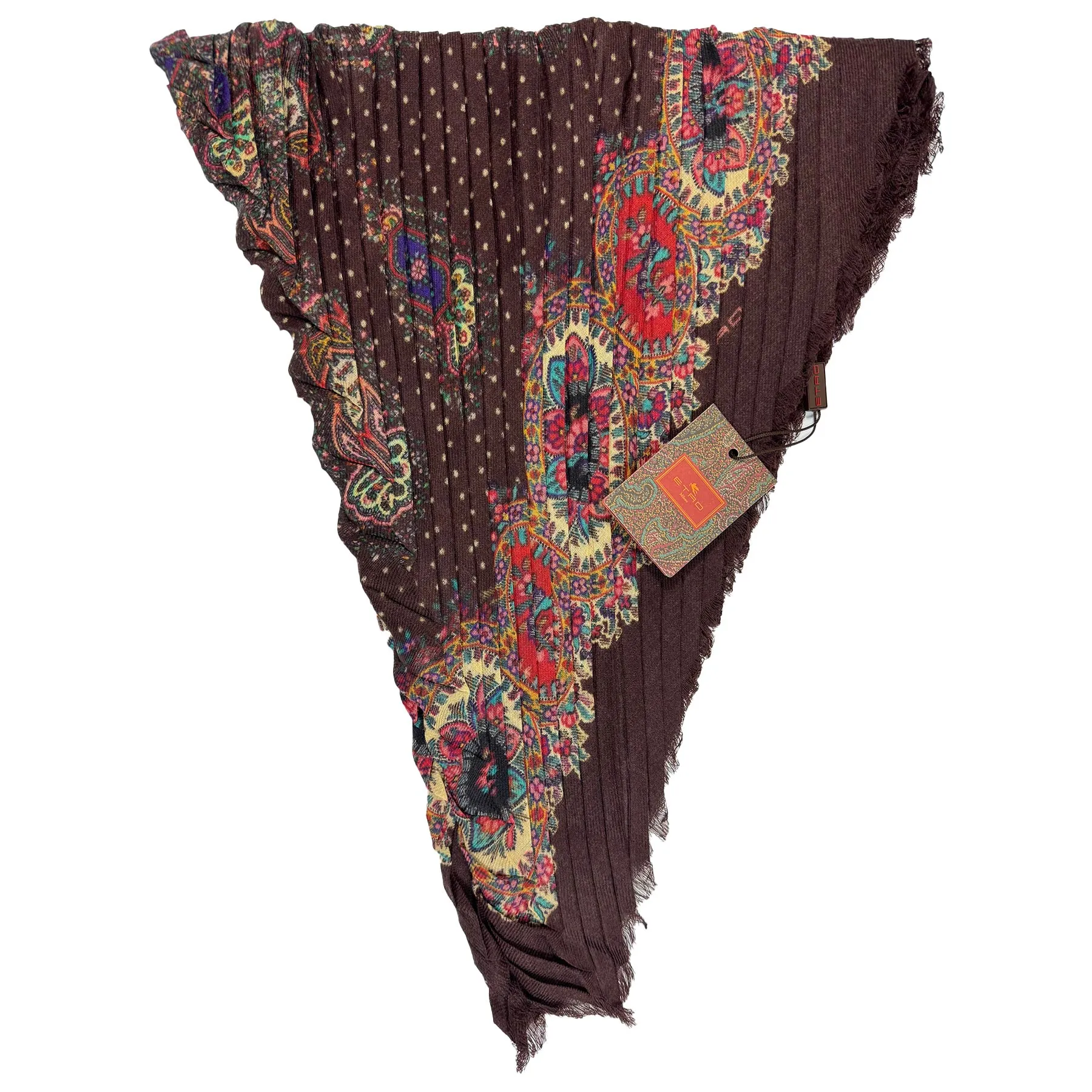 Etro Scarf Brown Pleated Wool Shawl SALE