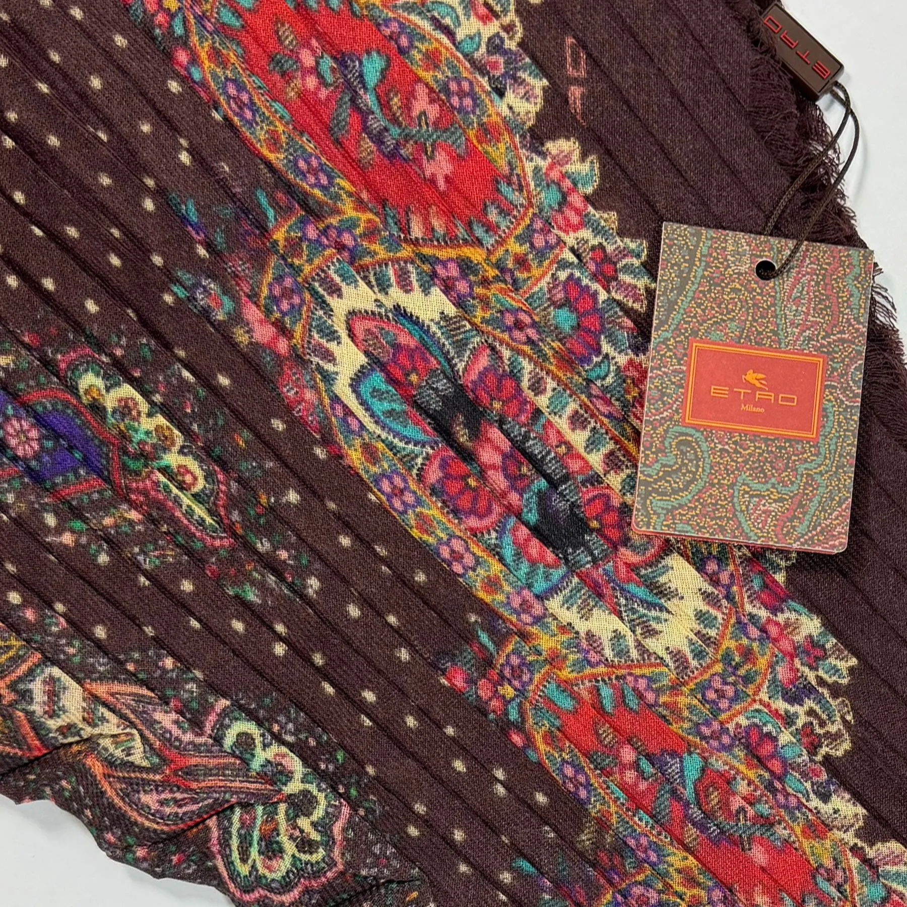 Etro Scarf Brown Pleated Wool Shawl SALE