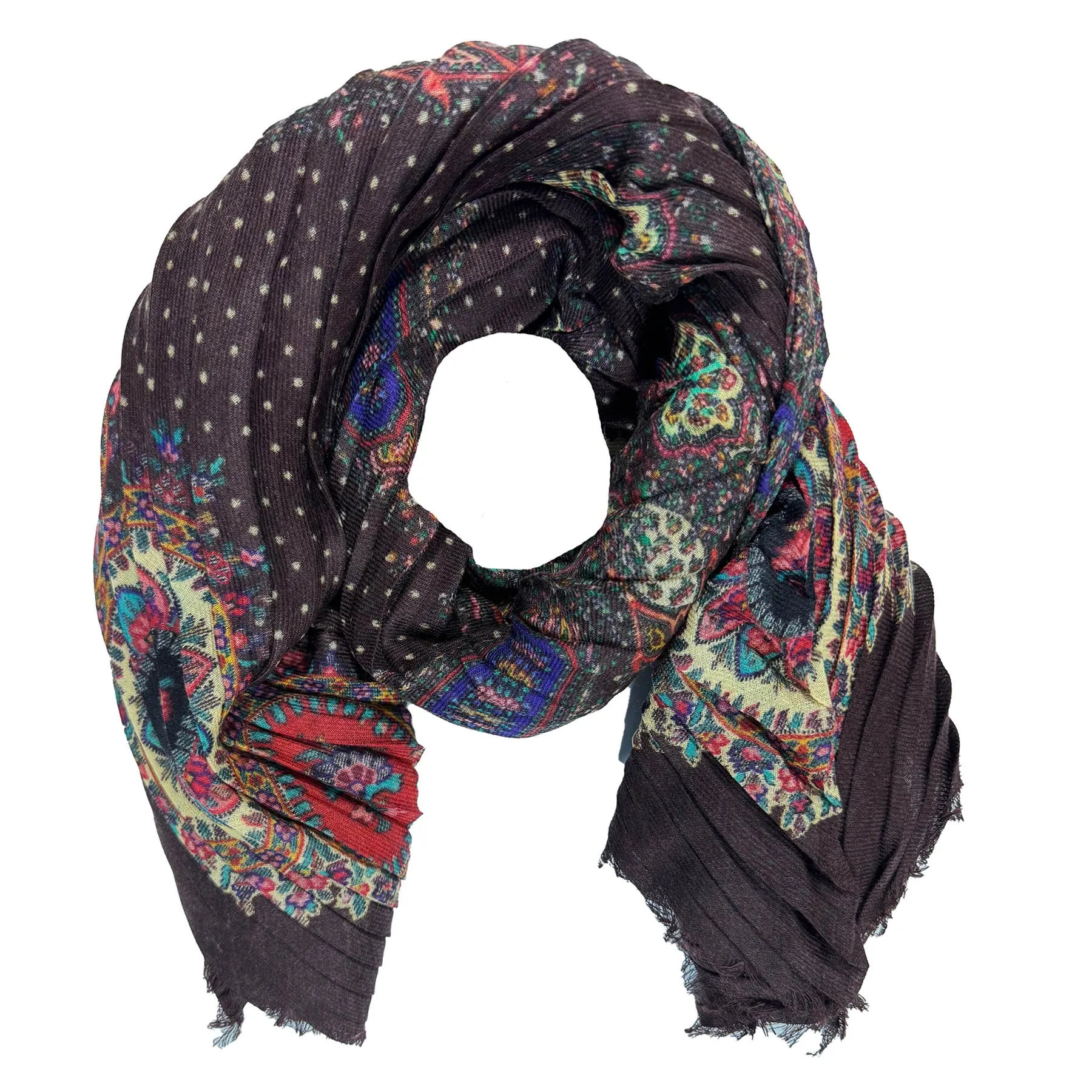 Etro Scarf Brown Pleated Wool Shawl SALE