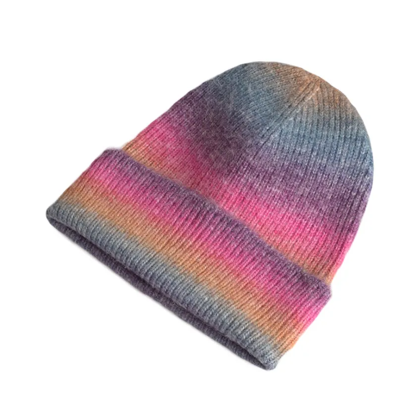 Gradient Color Ribbed Knit Beanie Hat Watch Cap Slouchy Skull Cap YZ50212