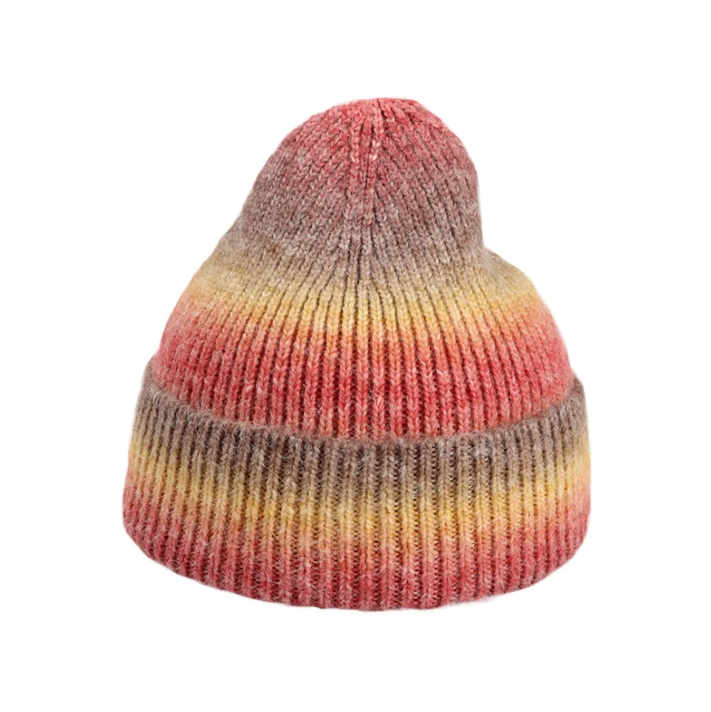 Gradient Color Ribbed Knit Beanie Hat Watch Cap Slouchy Skull Cap YZ50212