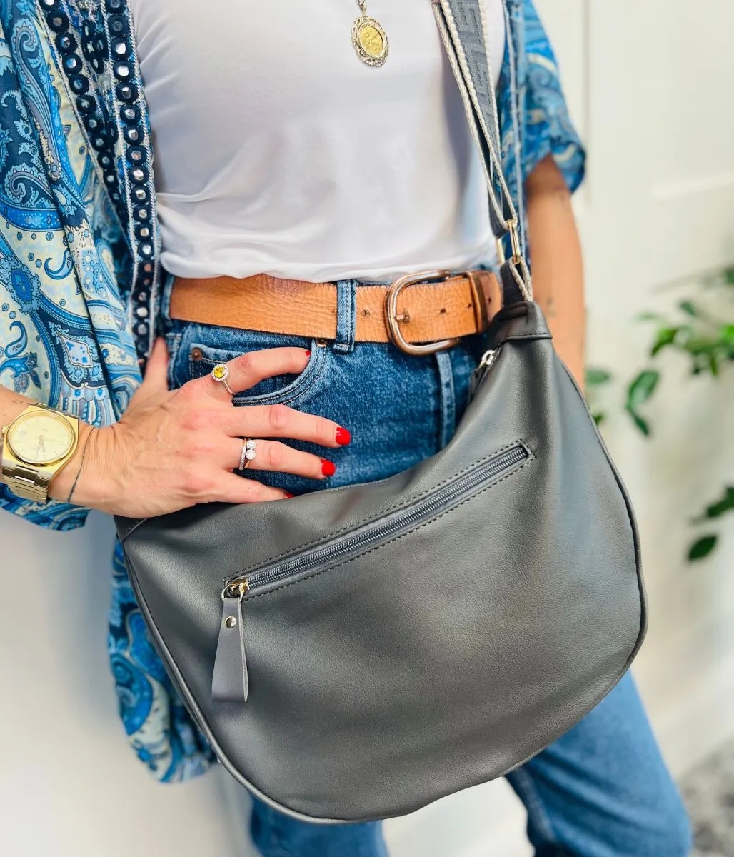 Grey Soft Crescent Bag