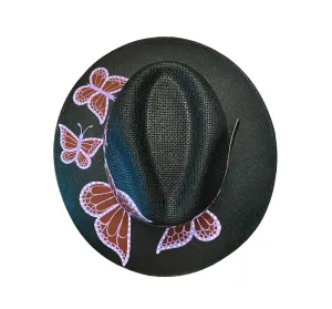 Hand-painted Hat from Mexico - Butterflies -Black, Purple