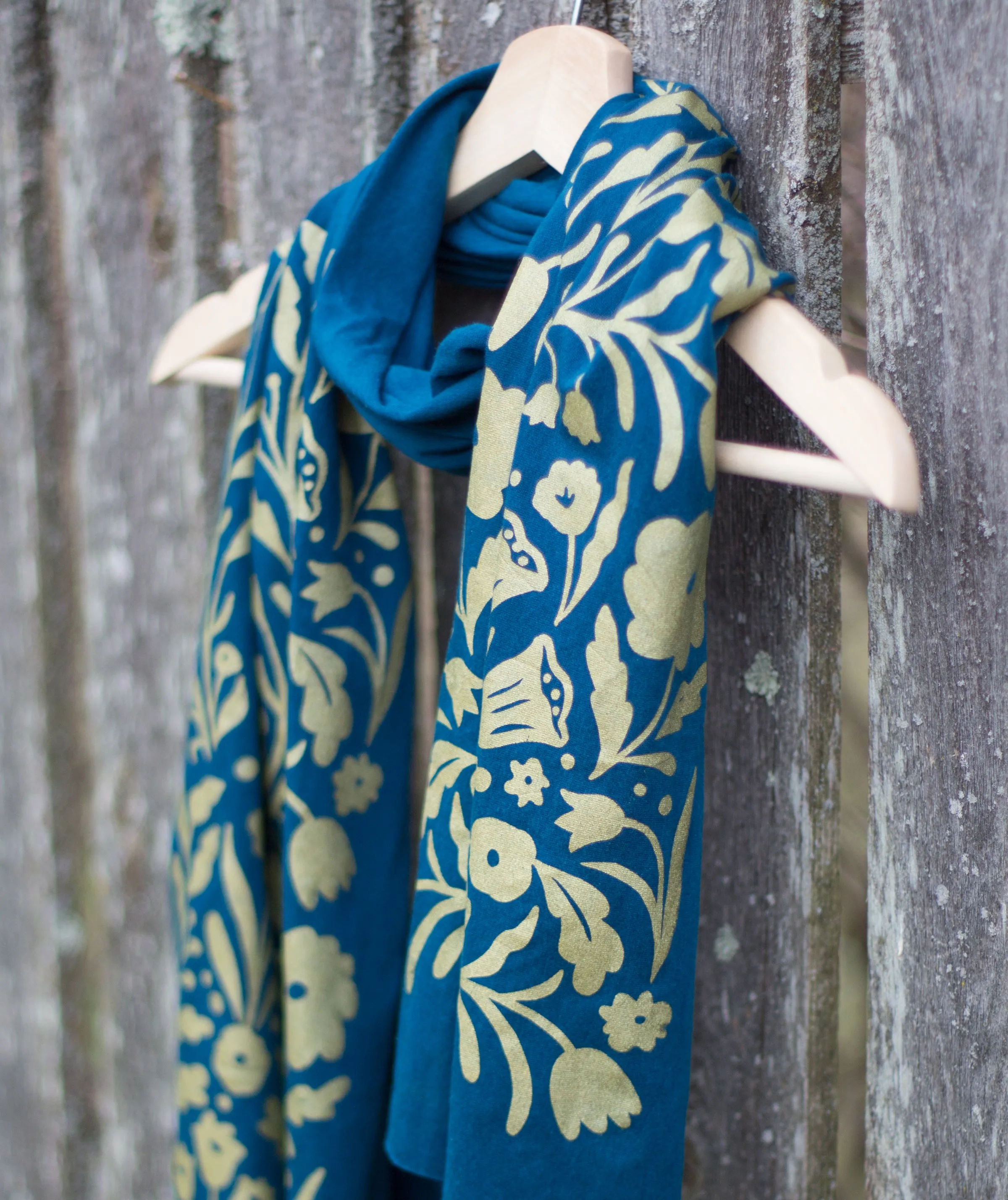 Hand-Printed Scarf- Painted Vine Pattern Handmade Scarf - Eco-Friendly Scarf