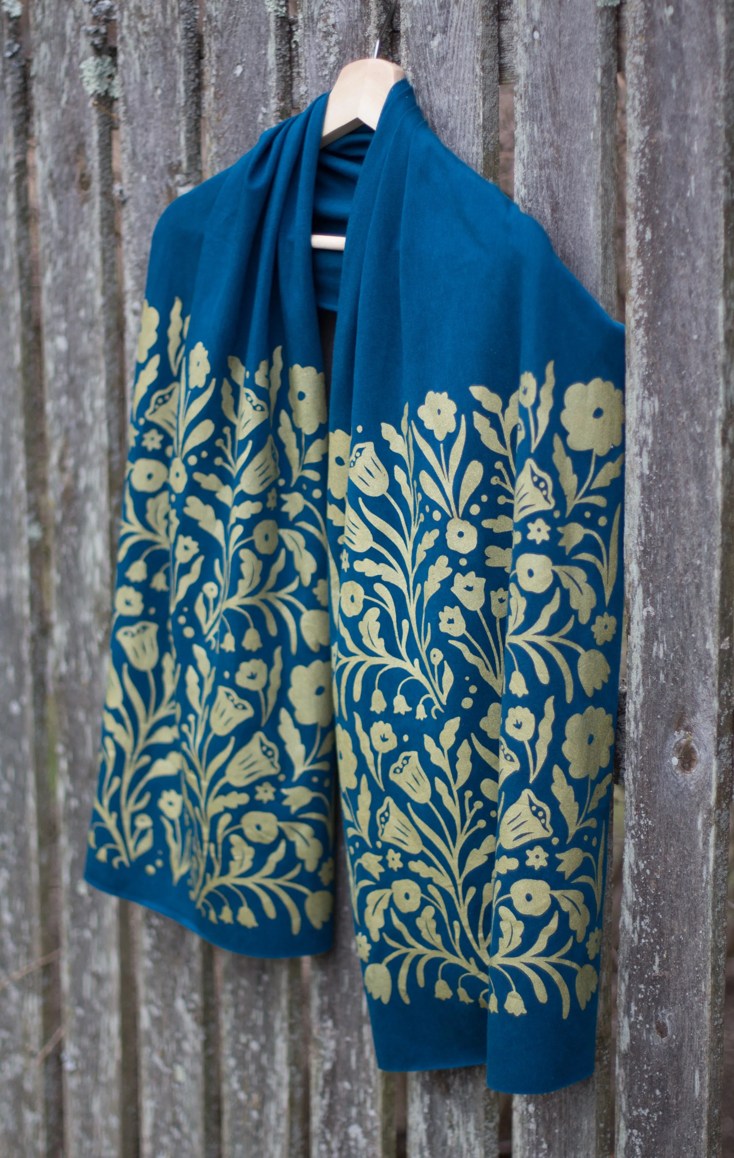 Hand-Printed Scarf- Painted Vine Pattern Handmade Scarf - Eco-Friendly Scarf