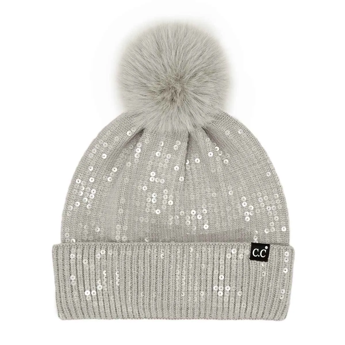 HTC0044 Sofia All Over Sequin Pom Beanie