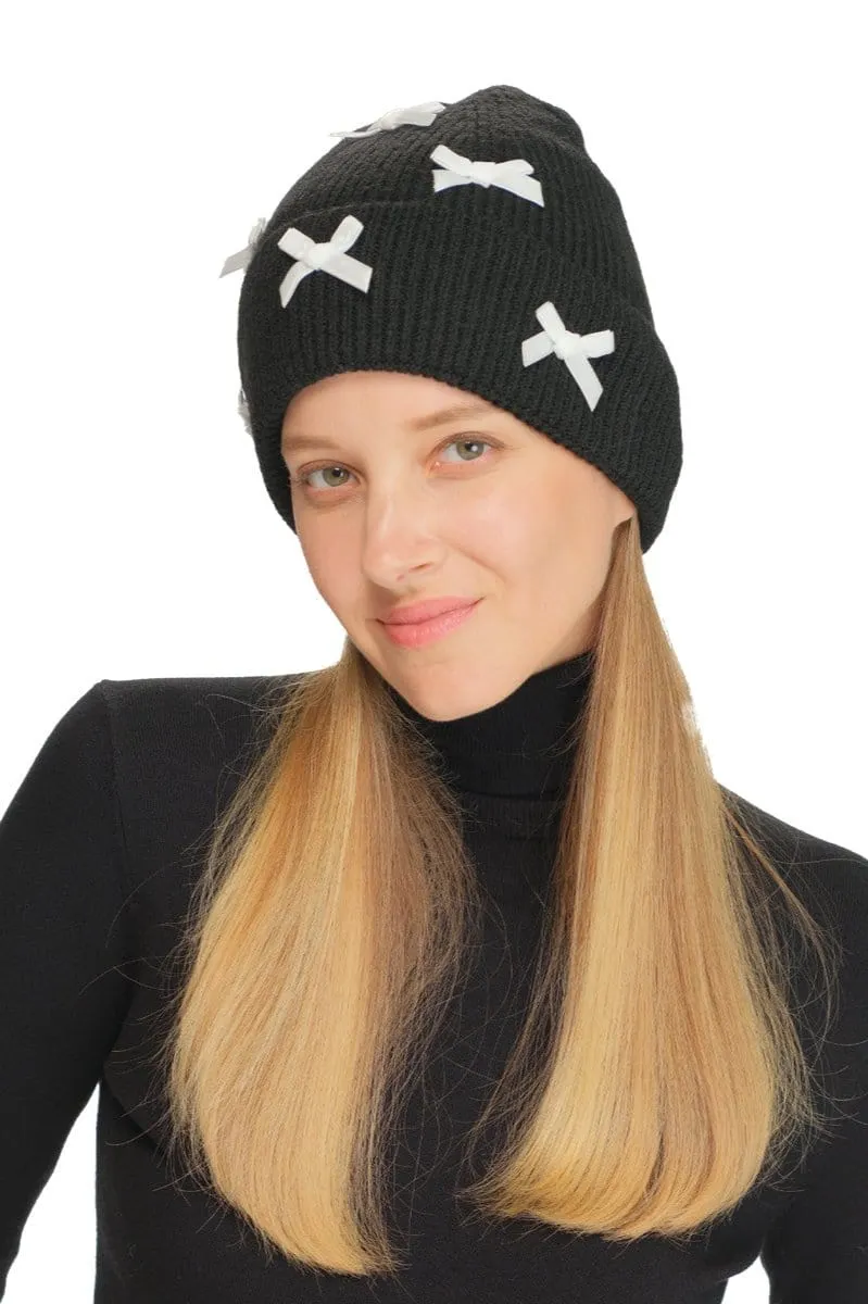 HTE0147 Mini Velvet Bow Cuff Beanie