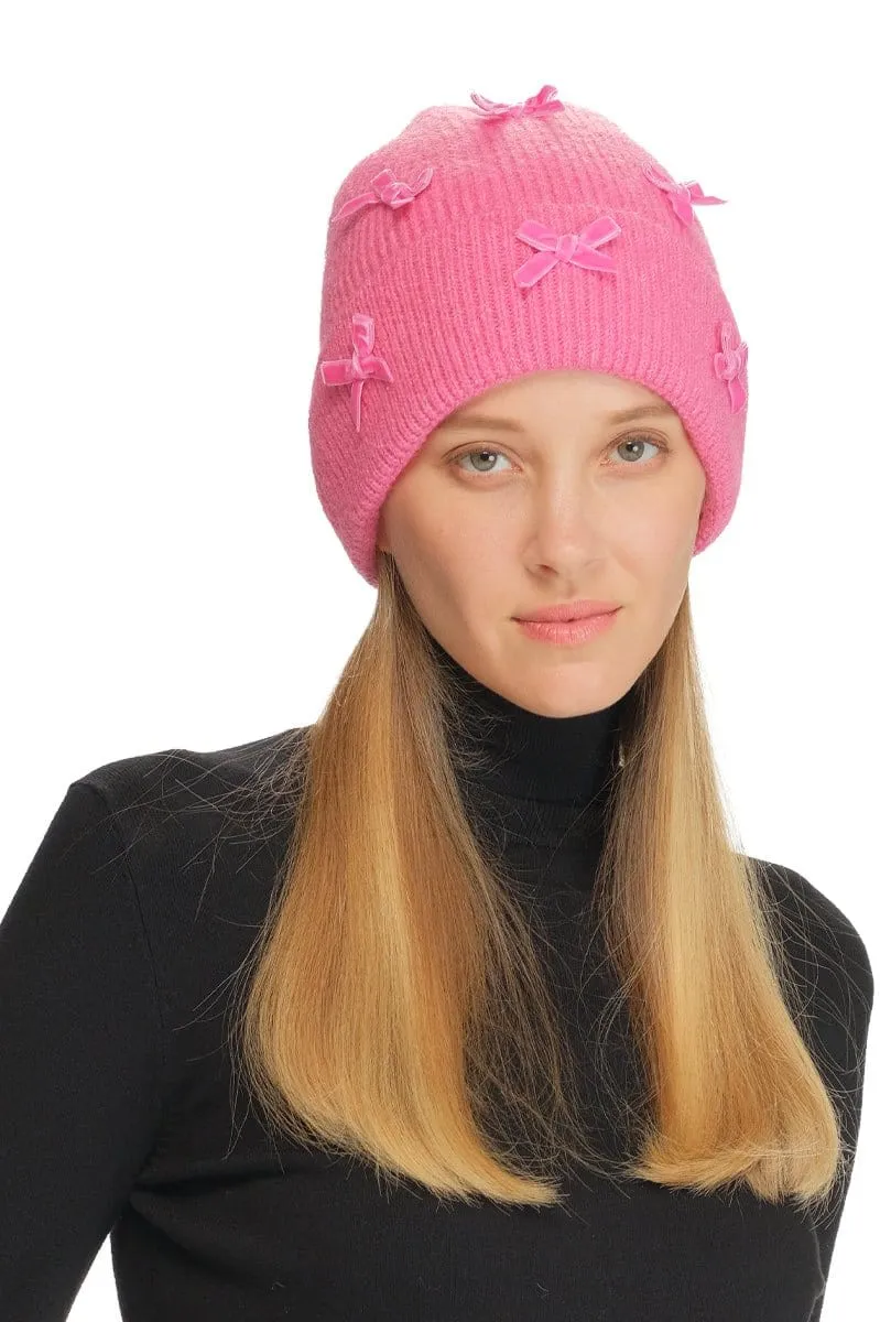 HTE0147 Mini Velvet Bow Cuff Beanie