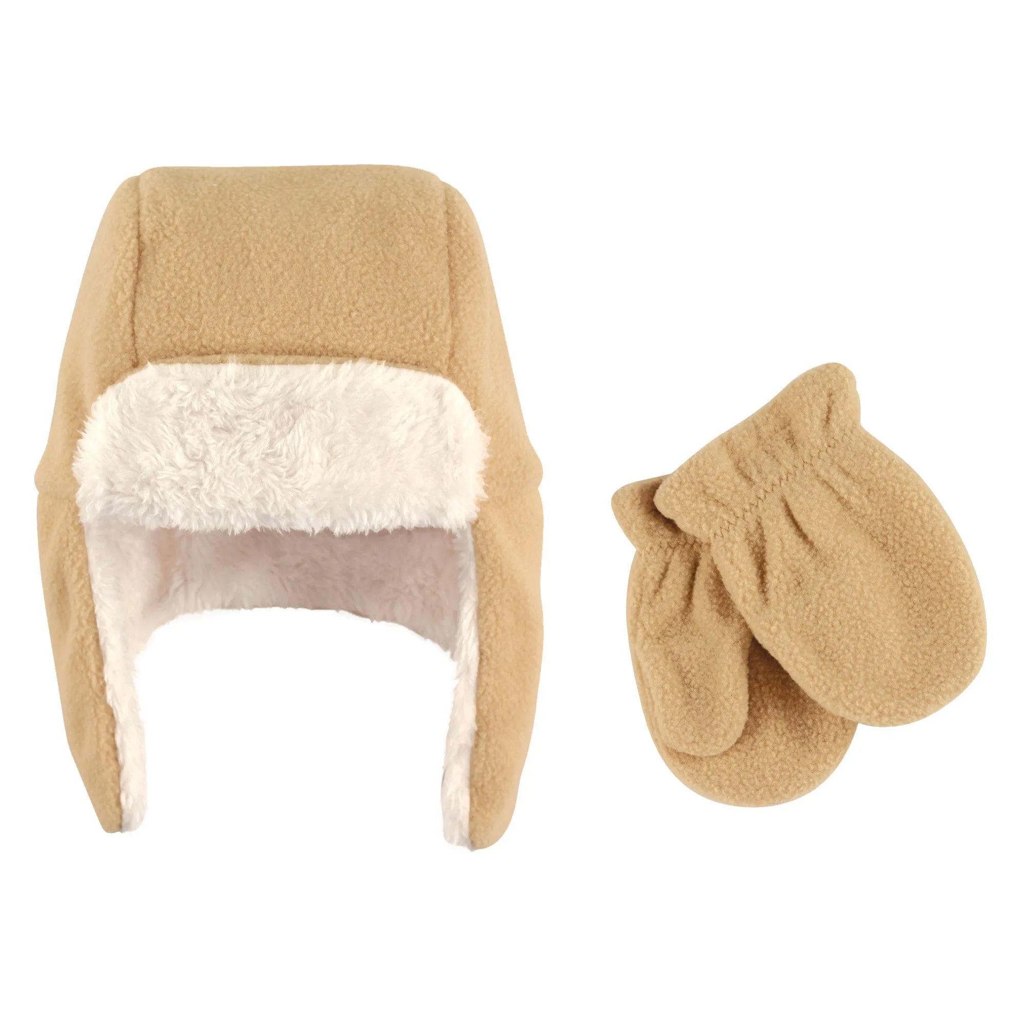 Hudson Baby Fleece Trapper Hat and Mitten Set, Tan Baby