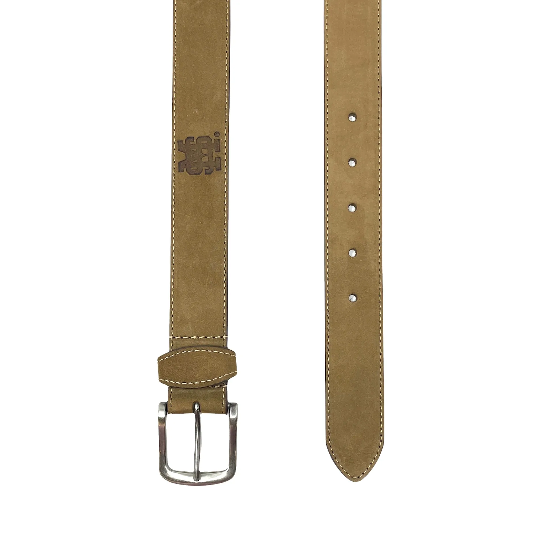 Interlocking MS Embossed Leather Belt – Light Brown