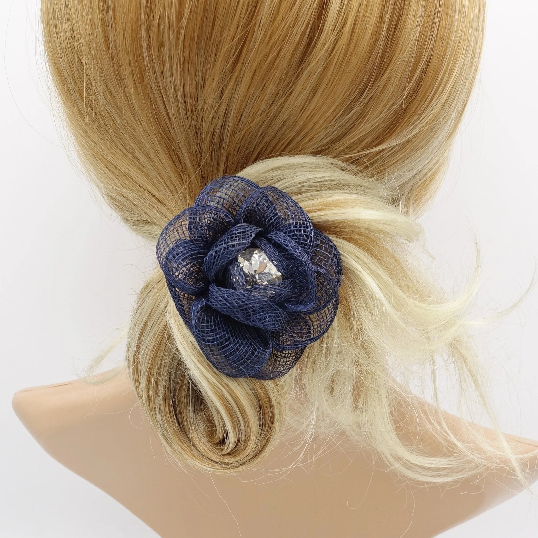 jute camelia hair tie flower ponytail holder